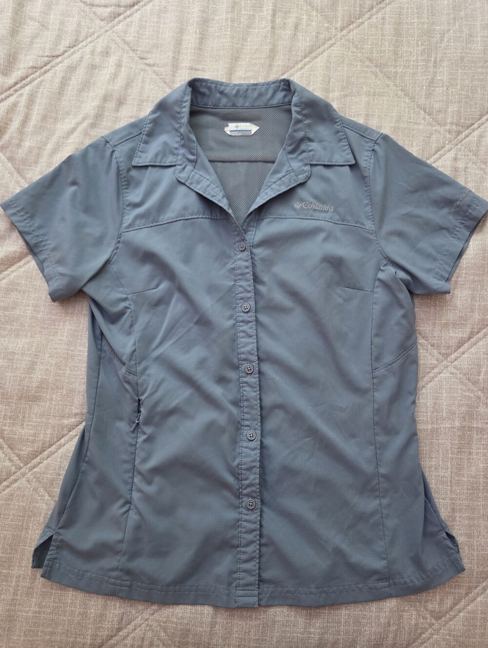 🔷️ Columbia Women's Slate Blue Short-Sleeve Button Down Shirt Size Small